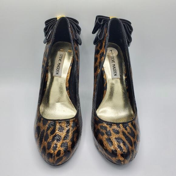 Steve Madden Pump High Heel Shoe Leopard Animal Print Accent Bow Women's Size 7 - Picture 2 of 7